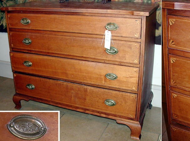 Lot image - Chippendale Inlaid Cherry Chest of Drawers