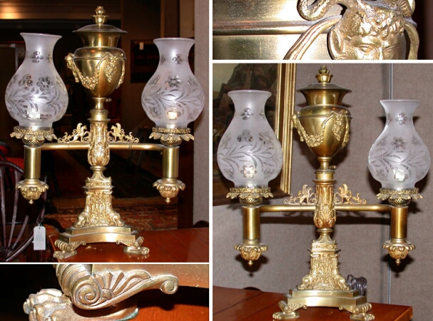Lot image - Pair of Empire Style Gilt-Metal Argand Lamps