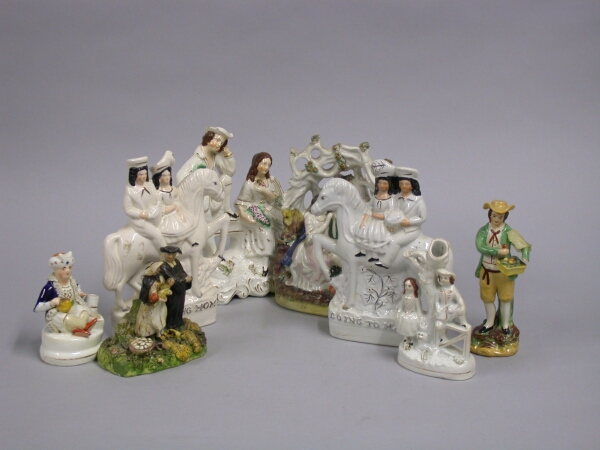 Lot image - Miscellaneous Group of Eight Staffordshire Pottery Figural Groups