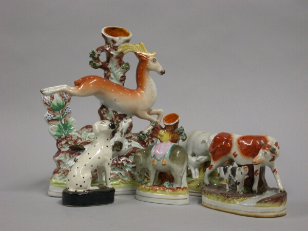 Lot image - Miscellaneous Group of Staffordshire Pottery Animal-Form Figures and Spill Vases