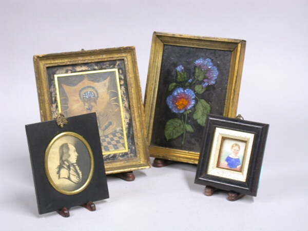 Lot image - Watercolor Drawing of a George Washington Memorial Together with Two Miniature Portraits