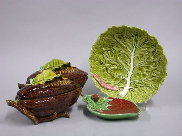 Lot image - Group of Six English and Continental Majolica Pottery Serving Pieces