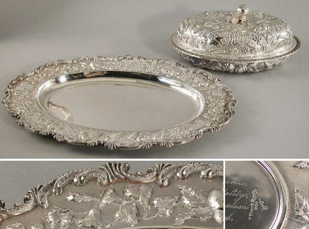 Lot image - Sterling Silver Covered Dish and Serving Tray