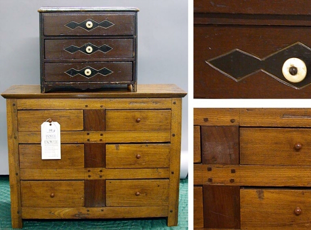 Lot image - Two Wood Miniature Chests of Drawers