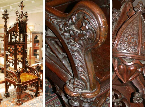 Lot image - Gothic Revival Mahogany Throne Chair