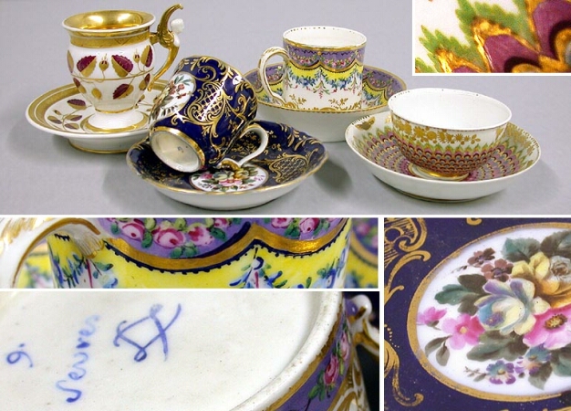 Lot image - Group of Four Continental Gilt Decorated Cups and Saucers