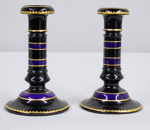 Lot image - Pair of English Cobalt Glass Candlesticks