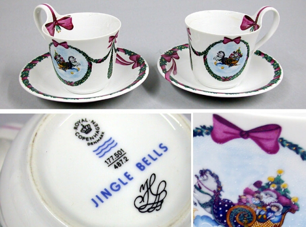 Lot image - Two Royal Copenhagen Porcelain Festive Teacups and Saucers