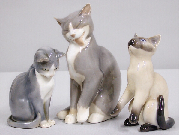 Lot image - Group of Three Danish Porcelain Figures of Cats
