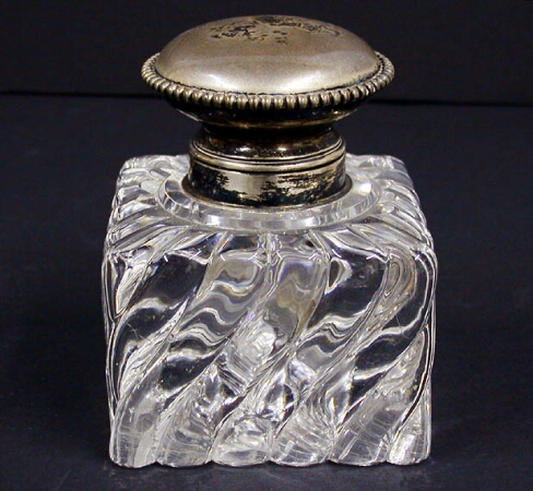 Lot image - Sterling Silver Mounted Glass Inkwell