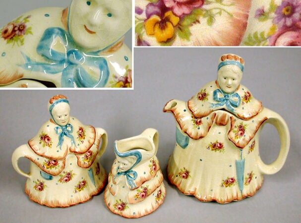Lot image - English Porcelain Figural Three-Piece Tea Service