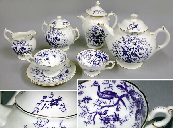 Lot image - Coalport Blue and White Porcelain Seven-Piece Tea Service