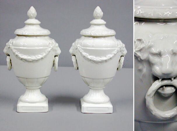 Lot image - Pair of KPM Porcelain Covered Urns