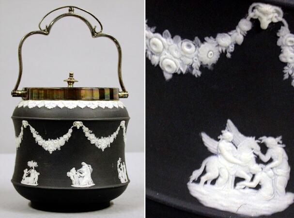 Lot image - Wedgwood Jasperware Silver Mounted Biscuit Barrel