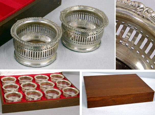 Lot image - Set of Twelve Mexican Sterling Silver and Wood Bottle Coasters