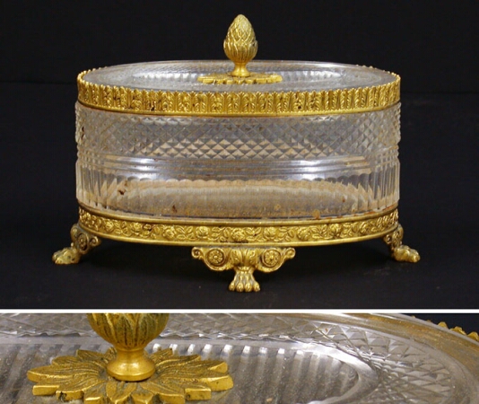 Lot image - Empire Style Gilt-Bronze Mounted Cut Glass Covered Box
