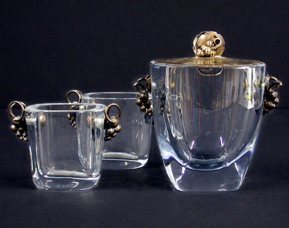 Lot image - Group of Three Danish Silver Mounted Glass Jars