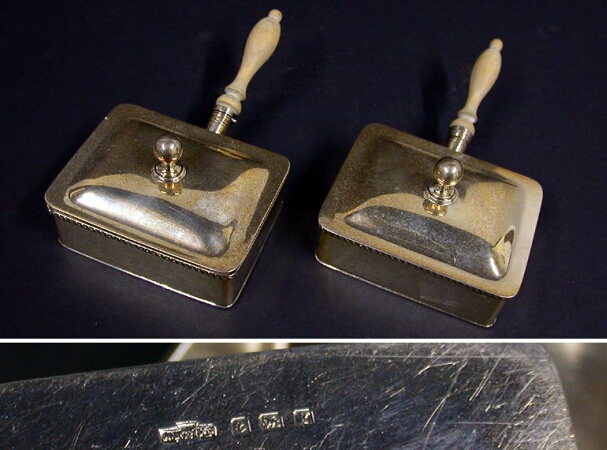 Lot image - Pair of English Silver and Wood Silent Butlers
