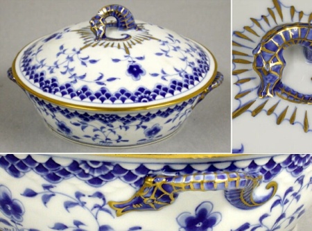Lot image - Danish Blue and White Porcelain Covered Two-Handled Bowl