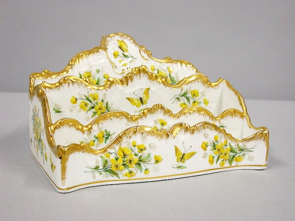 Lot image - Continental Gilt and Floral Decorated Porcelain Letter Stand
