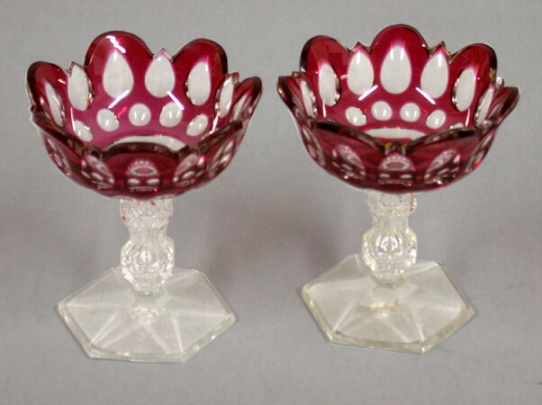 Lot image - Pair of Ruby Cut to Clear Glass Small Tazzas