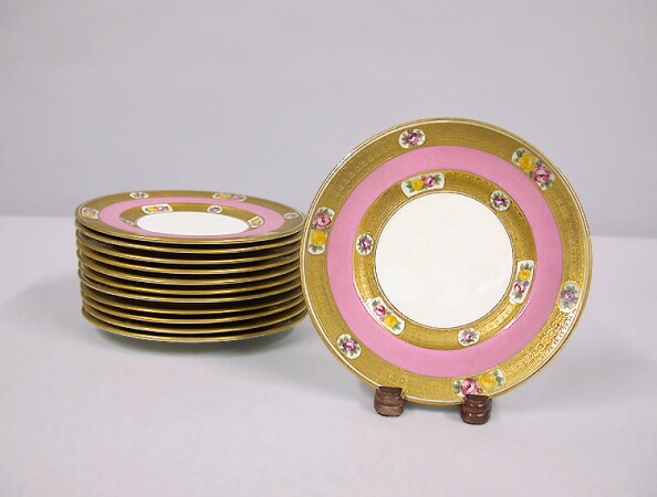 Lot image - Set of Twelve Cauldon Gilt Decorated Porcelain Bread Plates