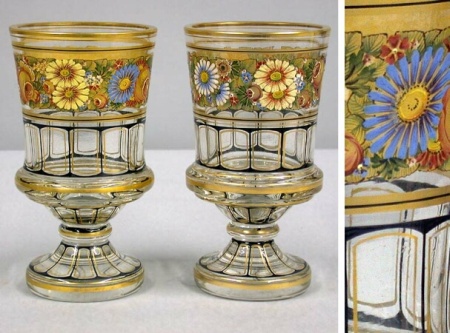 Lot image - Pair of Continental Enameled Glass Goblets