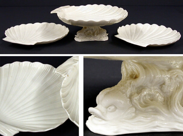 Lot image - Group of Three Belleek Porcelain Shell-Form Dishes