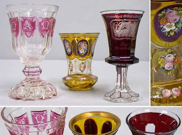 Lot image - Group of Three Bohemian Cut Glass Goblets