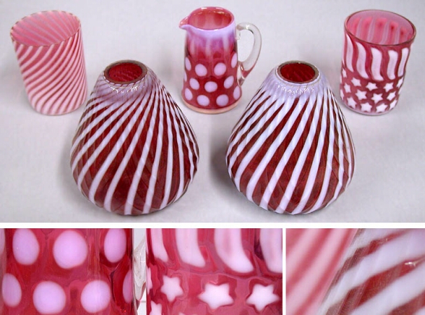 Lot image - Group of Five Opaline and Cranberry Glass Articles