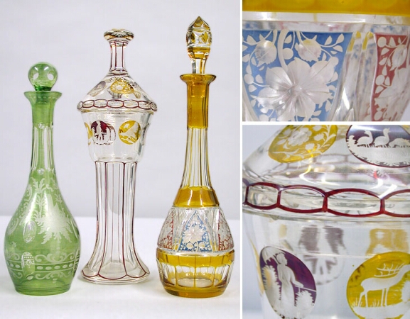 Lot image - Group of Three Bohemian Cut Glass Articles