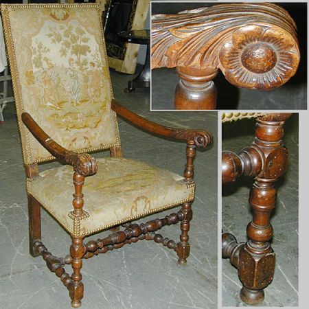 Lot image - Continental Baroque Style Walnut High Back Armchair