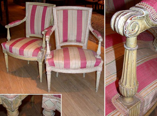 Lot image - Pair of Louis XVI Cream Painted Fauteuils