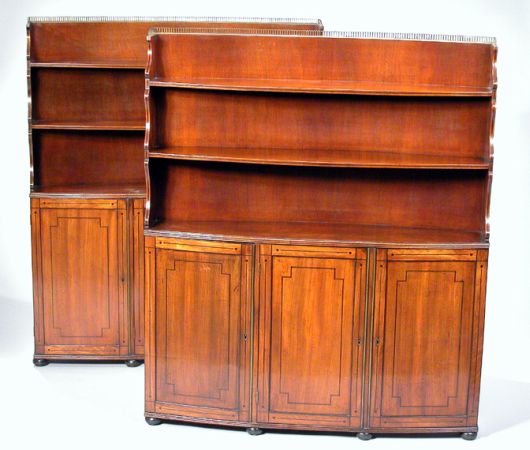 Lot image - Pair of Regency Ebonized Banded Mahogany Chiffoniers