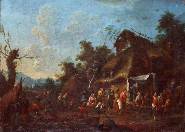 Lot image - Follower of Cornelis Droochsloot VILLAGE FESTIVAL   Oil on canvas 10 5/8 x 14 1/2 inches (26.9 x 36.8 cm.) Unframed ...