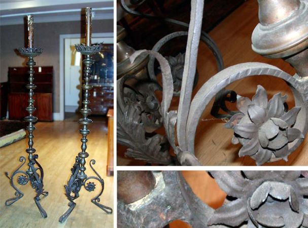 Lot image - Pair of Continental Baroque Style Patinated-Bronze Torcheres