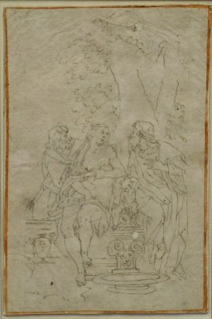 Lot image - Northern Italian School 18th Century SUSANNAH AND THE ELDERS Pen and brown ink 9 1/4 x 6 inches (23.5 x 15.2 cm.)