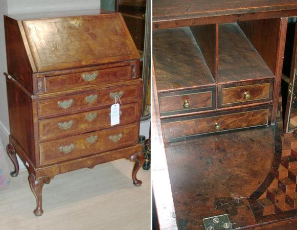 Lot image - George I Inlaid Walnut Diminutive Ladys Bureau
