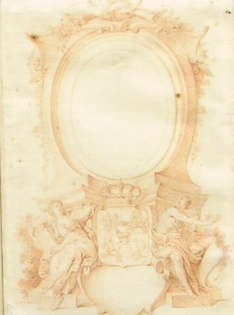 Lot image - Johann Esais Nilson German, 1721-1783 DESIGN FOR A PORTRAIT CARTOUCHE   Red chalk on paper 8 7/8 x 6 1/2 inches (22.5...