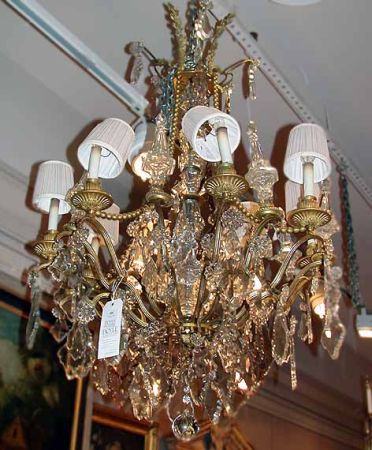 Lot image - Louis XVI Style Gilt-Bronze and Cut Glass Eight-Light Chandelier