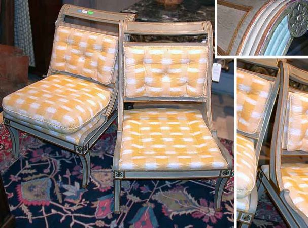 Lot image - Pair of Directoire Style Parcel Gilt and Gray Painted Side Chairs