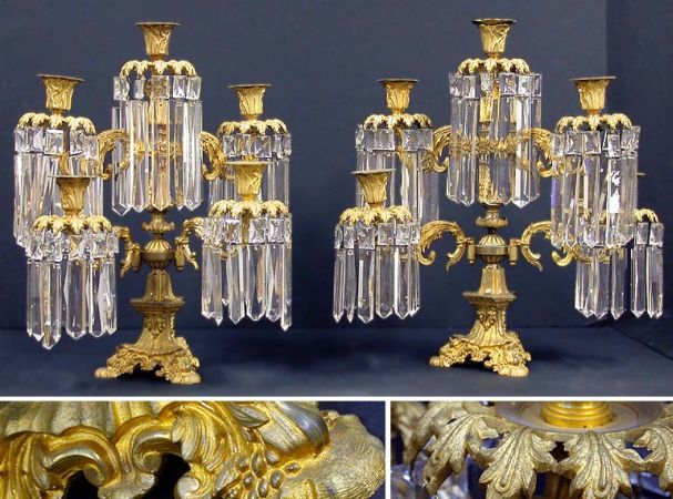 Lot image - Pair of Continental Rococo Style Gilt-Metal Five-Light Candelabra
