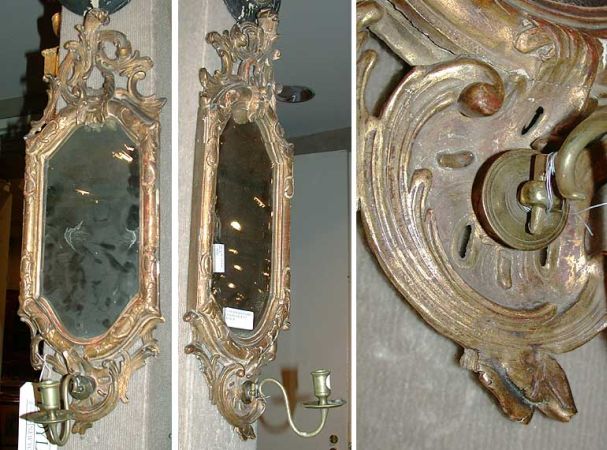 Lot image - Pair of Continental Rococo Gilt-Wood Girandole Mirrors