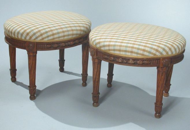 Lot image - Pair of Scandinavian Louis XVI Walnut Stools