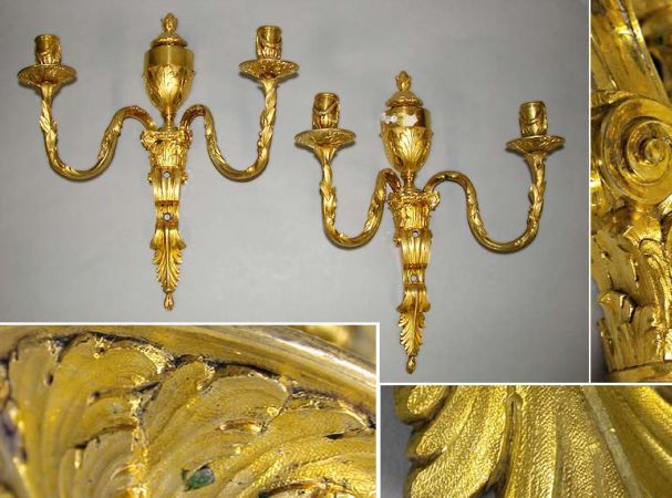 Lot image - Pair of Louis XVI Gilt-Bronze Two-Light Sconces