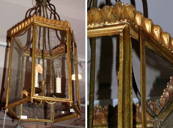 Lot image - Louis XVI Gilt-Metal Three-Light Lantern