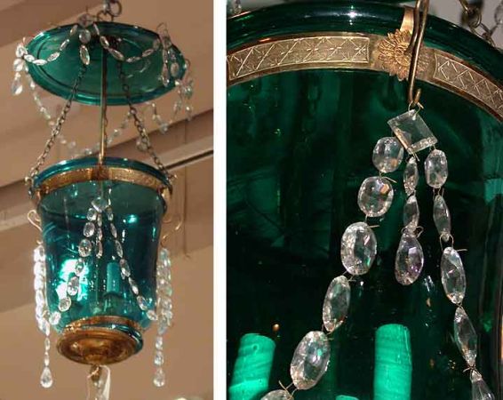 Lot image - Continental Neoclassical Gilt-Bronze Mounted Green and Cut Glass Lantern