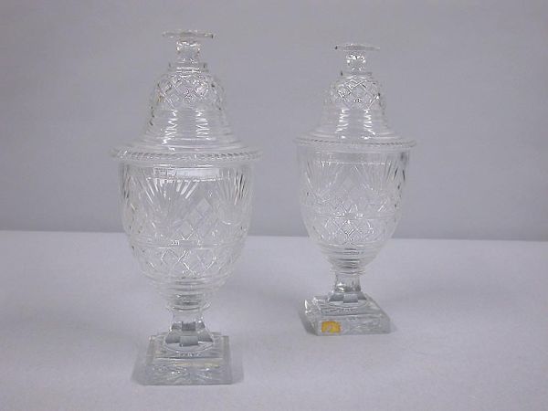 Lot image - Pair of English Cut Glass Covered Jars