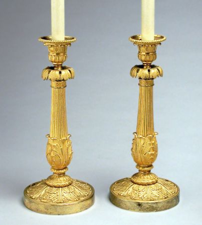 Lot image - Pair of Charles X Gilt-Bronze Candlesticks