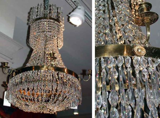 Lot image - Continental Neoclassical Gilt-Bronze and Cut Glass Six-Light Chandelier